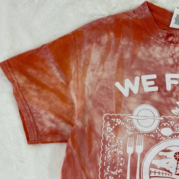 We Farm You Eat Tshirt Medium Red Bleached Tie Dye Faded Plate Garden Fresh Food - Picture 3 of 5